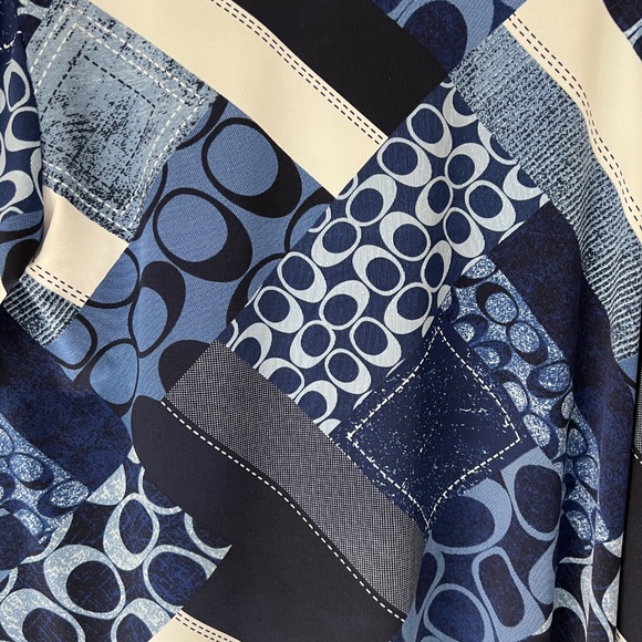 Gitane Women's Navy Blue and White Geometric Print 3/4 Sleeve Tunic Large - Picture 4 of 6